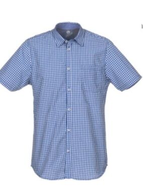 Men's Short-Sleeve Blue Gingham Button-Down Shirt